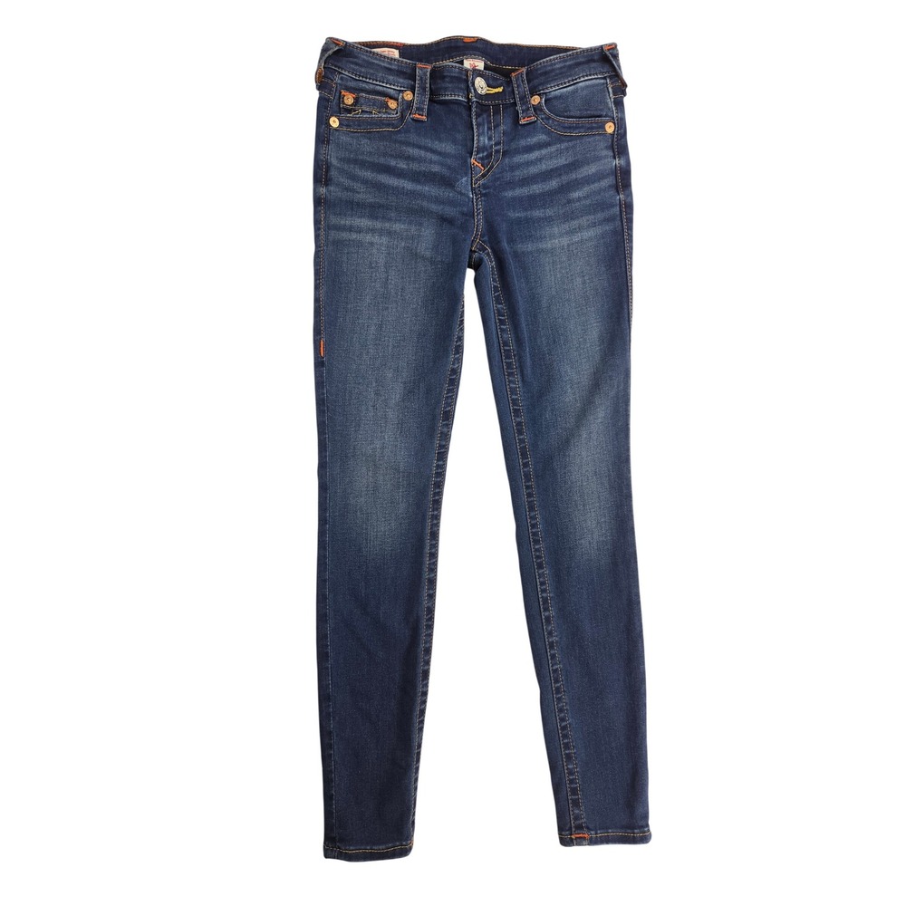 True Religion Halle Mid Rise Super Skinny Stretch Denim Blue Jean Women 28 EUC